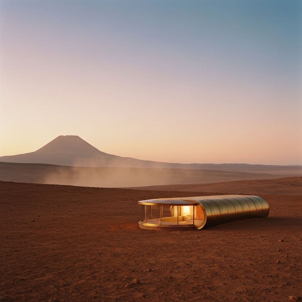 Mars Hotel hero visual showing a cinematic red-planet horizon